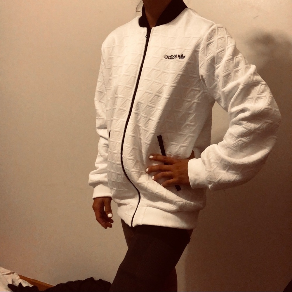New white Adidas zip up